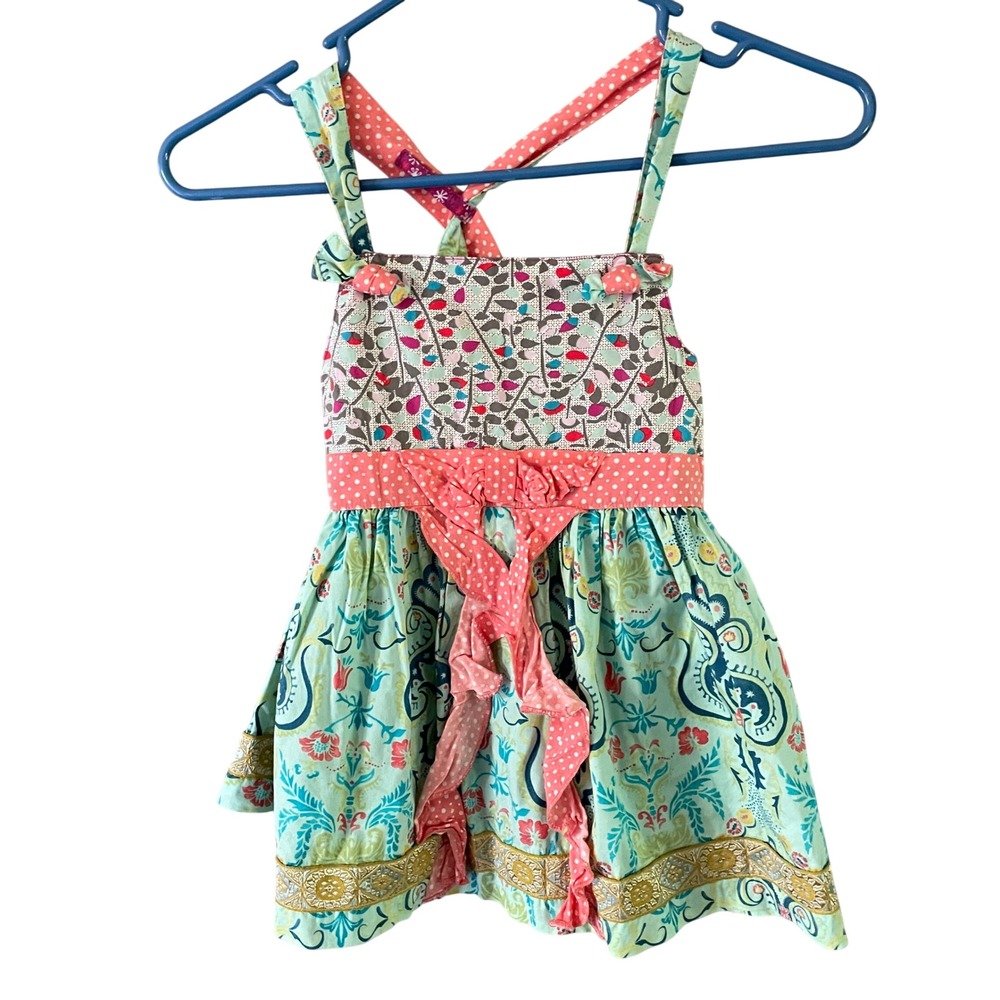 Matilda Jane Girls Mixed Print Floral Polka Dot Cross Back Dress Size 8